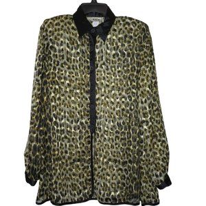 Vintage 70s Sheer Animal Print Tunic Shirt Blouse M Shoulder Pads Long Sleeve US